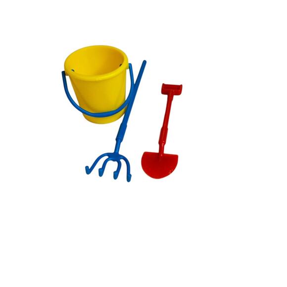 Miniature Dollhouse 3 Piece Plastic Gardening Set Bucket Rake Shovel 1:12 Scale - Picture 3 of 7